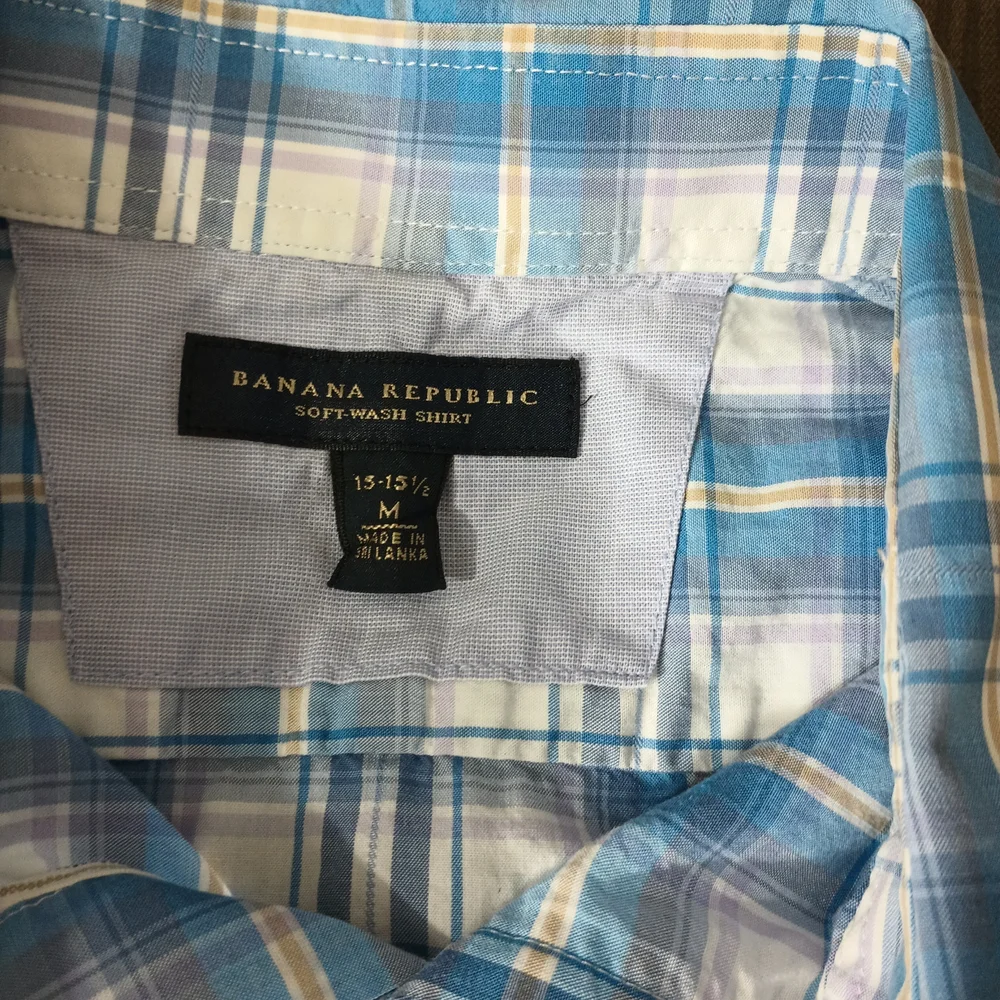 Men's Banana Republic Blue and White Plaid Shirt M 15-15 1/2